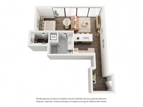 Floor plan for studio, 1 bath, 652 sqft
