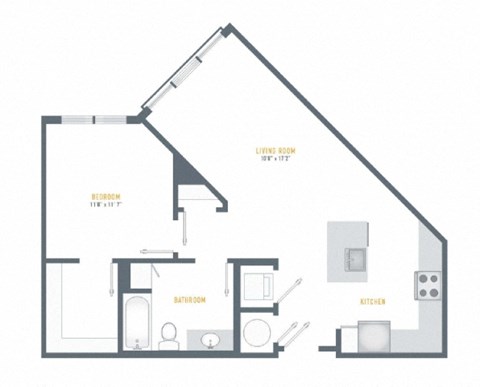 Floor plan for 1 bed, 1 bath, 725 sqft