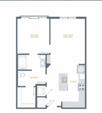 Floor plan for 1 bed, 1 bath, 746 sqft