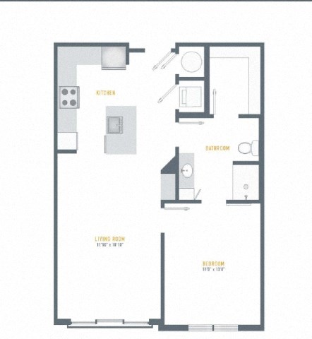 Floor plan for 1 bed, 1 bath, 754 sqft