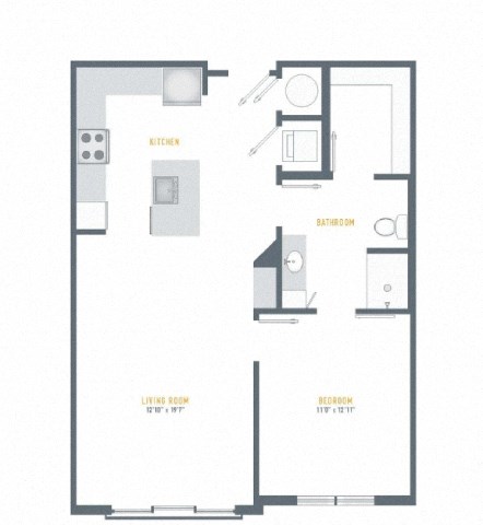 Floor plan for 1 bed, 1 bath, 824 sqft