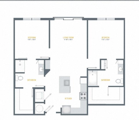 Floor plan for 2 beds, 2 baths, 1086 sqft