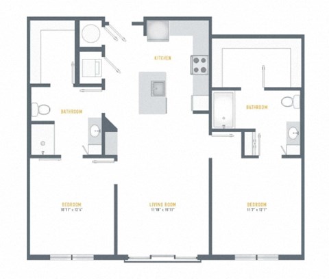 Floor plan for 2 beds, 2 baths, 1104 sqft