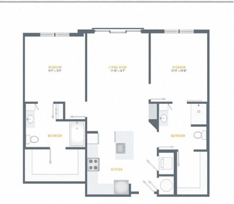 Floor plan for 2 beds, 2 baths, 1112 sqft