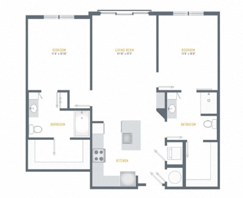 Floor plan for 2 beds, 2 baths, 1124 sqft