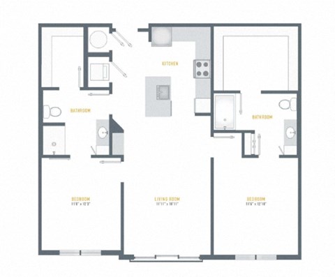 Floor plan for 2 beds, 2 baths, 1139 sqft