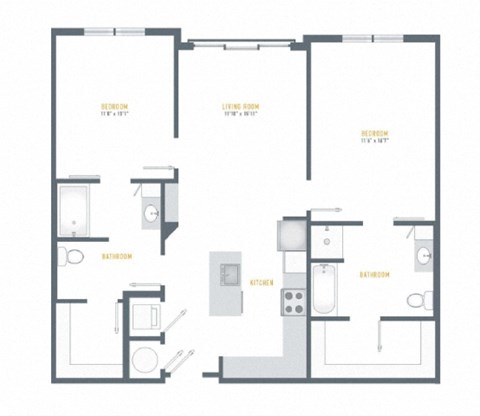 Floor plan for 2 beds, 2 baths, 1146 sqft