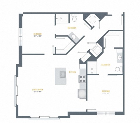 Floor plan for 2 beds, 2 baths, 1145 sqft