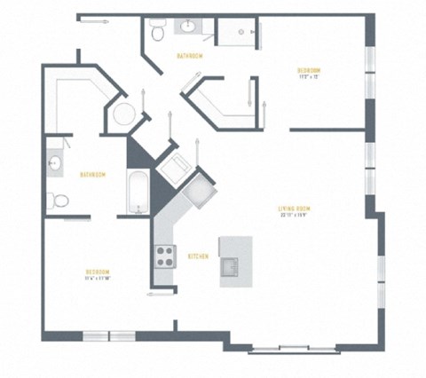 Floor plan for 2 beds, 2 baths, 1288 sqft