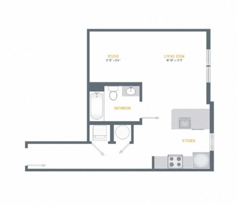 Floor plan for studio, 1 bath, 559 sqft