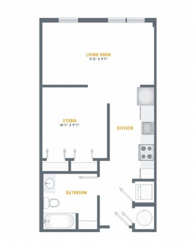 Floor plan for studio, 1 bath, 564 sqft