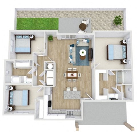 Floor plan for 3 beds, 2 baths, 1187 sqft