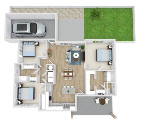 Floor plan for 3 beds, 2 baths, 1187 sqft