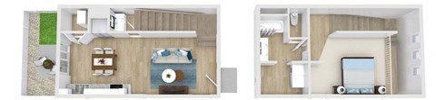 Floor plan for 1 bed, 1 bath, 731 sqft