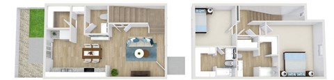Floor plan for 2 beds, 2.5 baths, 1136 sqft