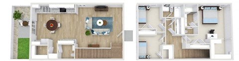 Floor plan for 3 beds, 2.5 baths, 1363 sqft