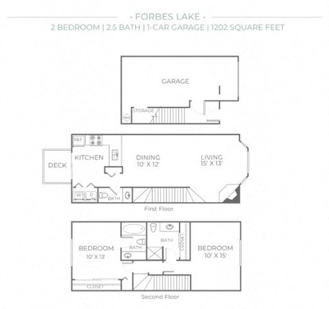 Floor plan for 2 beds, 2.5 baths, 1202 sqft