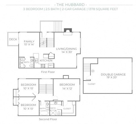 Floor plan for 3 beds, 2.5 baths, 1378 sqft
