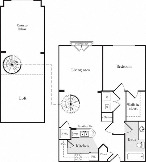 Floor plan for 1 bed, 1 bath, 902 sqft