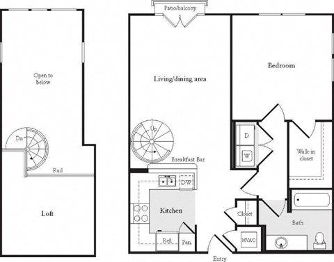 Floor plan for 1 bed, 1 bath, 915 sqft