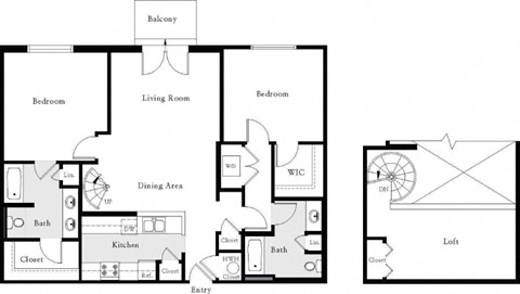 Floor plan for 2 beds, 2 baths, 1460 sqft