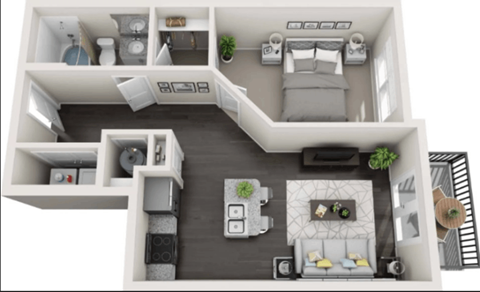Floor plan for 1 bed, 1 bath, 710 sqft