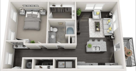 Floor plan for 1 bed, 1 bath, 875 sqft