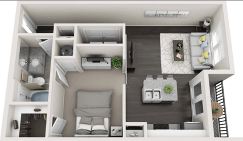 Floor plan for 1 bed, 1 bath, 704 sqft