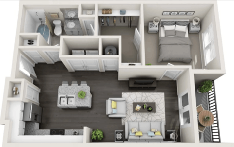 Floor plan for 1 bed, 1 bath, 771 sqft