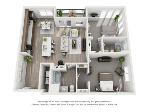 Floor plan for 2 beds, 2 baths, 1150 sqft