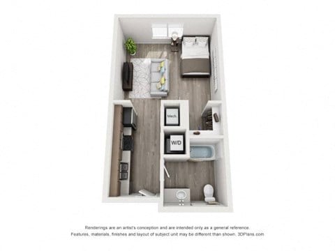 Floor plan for studio, 1 bath, 450 sqft