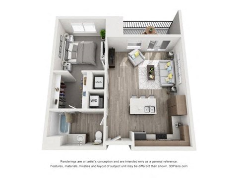 Floor plan for 1 bed, 1 bath, 710 sqft