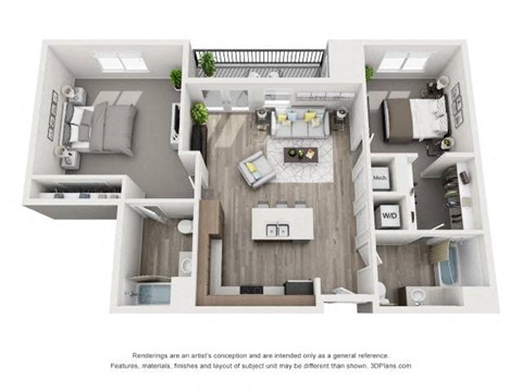 Floor plan for 2 beds, 2 baths, 1100 sqft