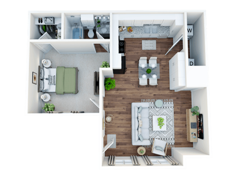 Floor plan for 1 bed, 1 bath, 650 sqft