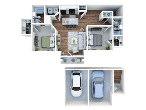 Floor plan for 2 beds, 2 baths, 1156 sqft