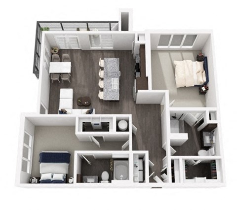 Floor plan for 2 beds, 2 baths, 1365 sqft