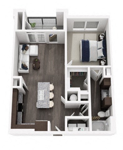 Floor plan for 1 bed, 1 bath, 808 sqft
