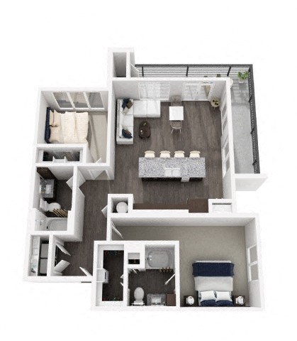 Floor plan for 2 beds, 2 baths, 1259 sqft