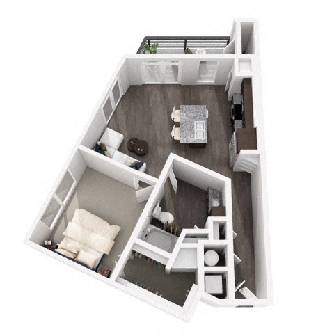 Floor plan for 1 bed, 1 bath, 776 sqft