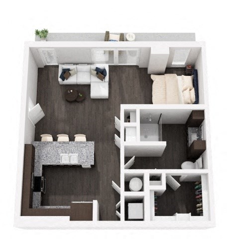 Floor plan for studio, 1 bath, 718 sqft