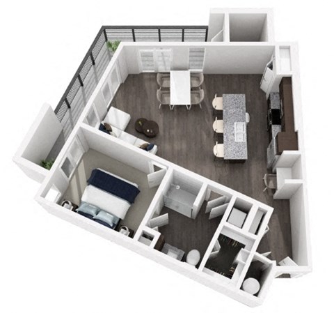 Floor plan for 1 bed, 1 bath, 1080 sqft