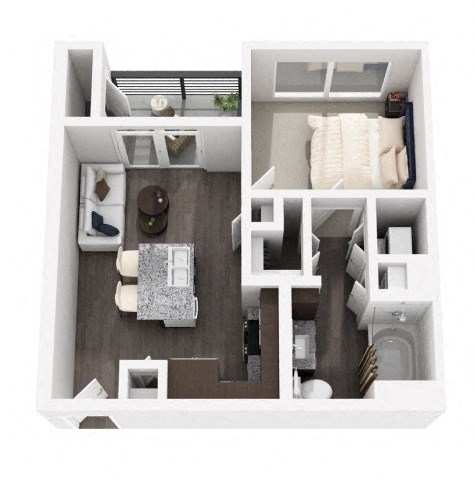 Floor plan for 1 bed, 1 bath, 497 sqft