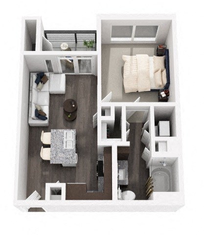 Floor plan for 1 bed, 1 bath, 579 sqft