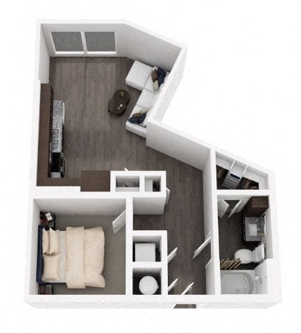 Floor plan for 1 bed, 1 bath, 640 sqft