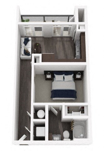 Floor plan for 1 bed, 1 bath, 588 sqft