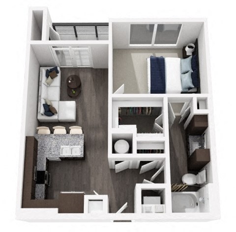 Floor plan for 1 bed, 1 bath, 681 sqft