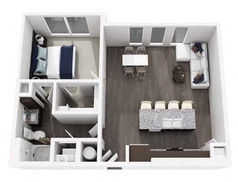 Floor plan for 1 bed, 1 bath, 841 sqft