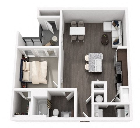 Floor plan for 1 bed, 1 bath, 809 sqft