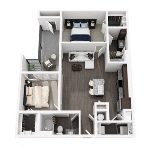 Floor plan for 2 beds, 2 baths, 1016 sqft