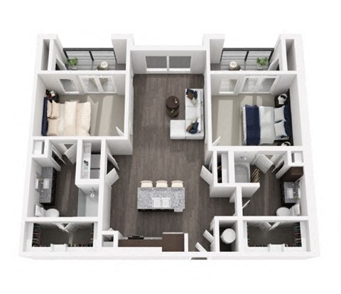 Floor plan for 2 beds, 2 baths, 1201 sqft